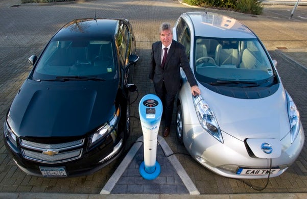 2 electric cars charging next to each otther