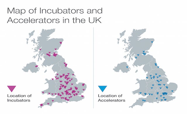 Map of incubators and accelerators