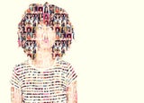 Composite image of a diverse group of people superimposed on a woman's face