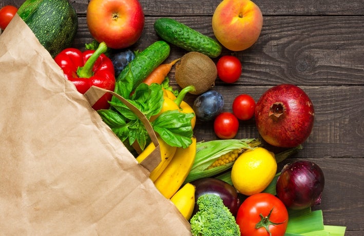 Food shopping in a grocery bag