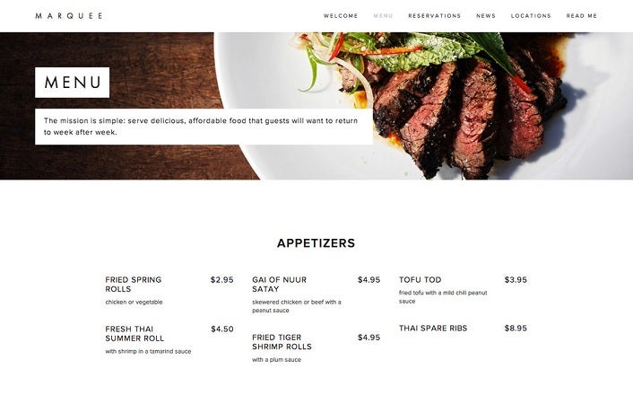 Squarespace menu example
