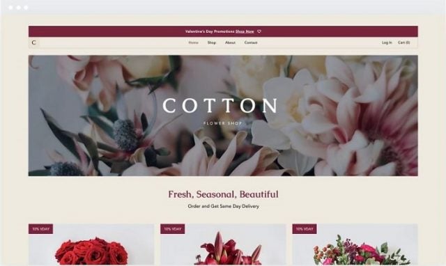 Wix example of ecommerce site shown on desktop for a flower business. 