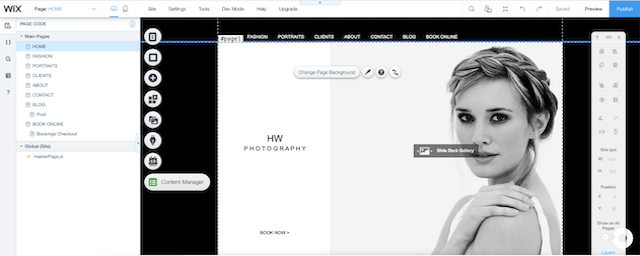 The Wix editing interface