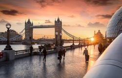 Landscape image of a sunset over London Bridge