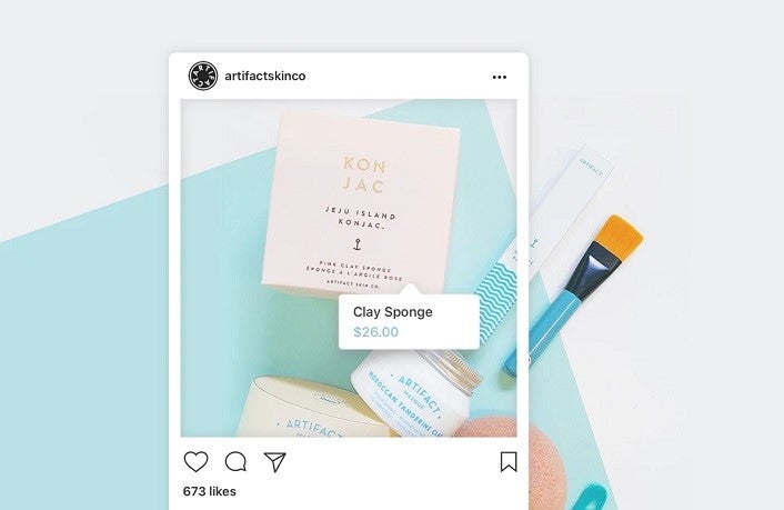 Screenshot of sample ecommerce post on Instagram showing a clay sponge and its pricing