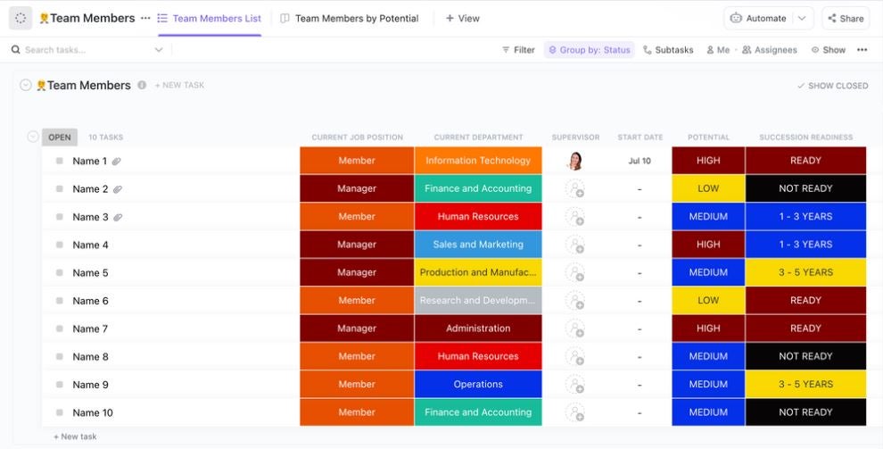 ClickUp succession planning