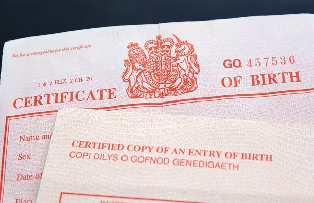 Image of the top of a Birth Certificate