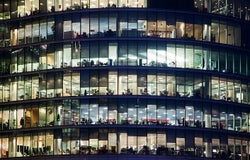 windows of Skyscraper Business Office, Corporate building in London City, England, UK