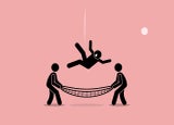 Man falling down and saved by people using safety net at the bot
