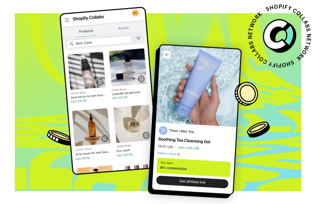 Preview of the Shopify Collabs software on the Shopify mobile app