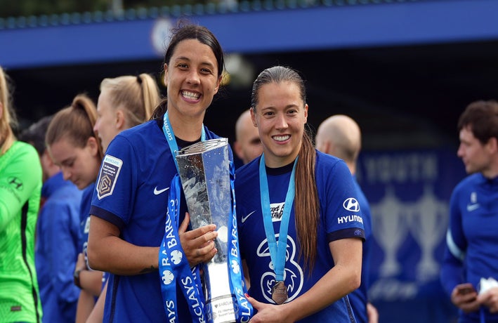 Fran Kirby and Sam Kerr celebrating their win