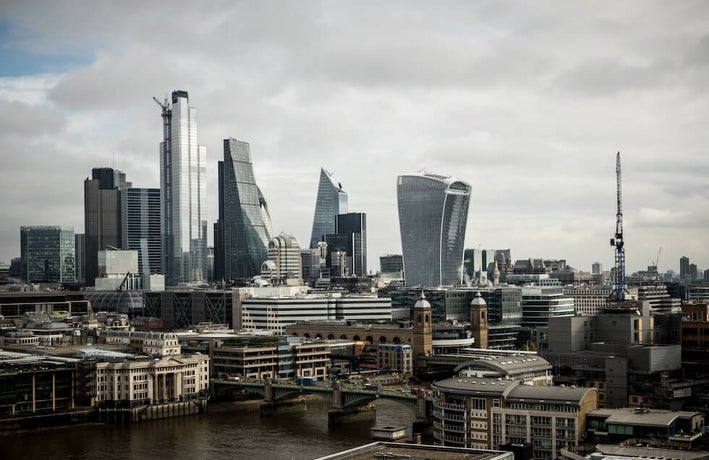 a view of the London financial district skyline
