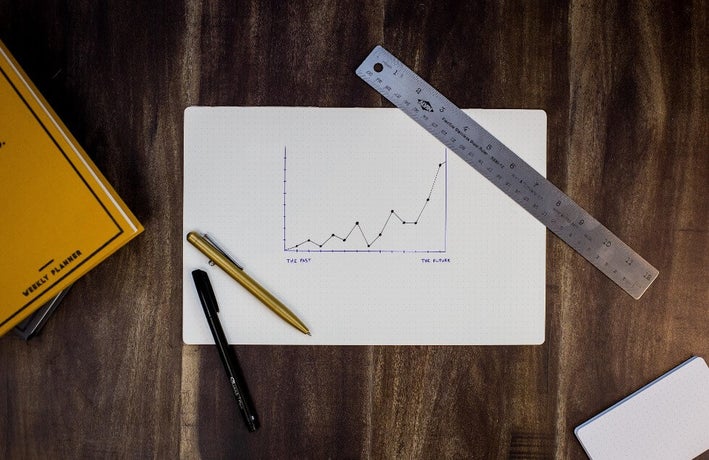 top down view of a graph on paper