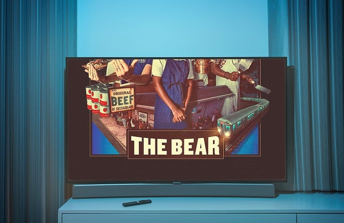 Vilnius, Lithuania - 2023 October 5: Popula HULU TV Series of The Bear on Television screen. TV show