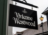 Bicester Village outlet, England , Sign or logo of Vivienne Westwood on hanging sign on April 04 2019 in UK.