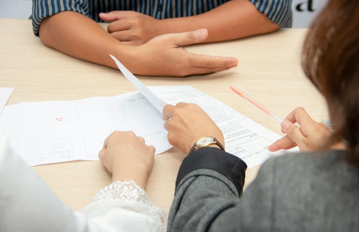 a job candidate being interviewed