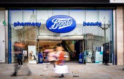 London- Boots, British high street pharmaceuticals & beauty retailer exterior logo / signage.