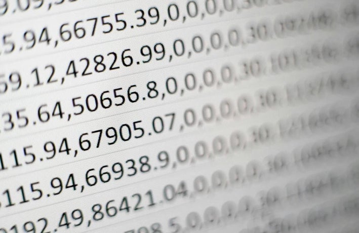 Screen displaying a range of numbers