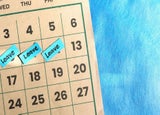 Calendar with annual leave days marked off