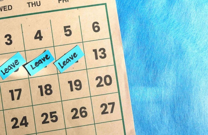 Calendar with annual leave days marked off