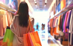Customer in a clothes shop carrying bags