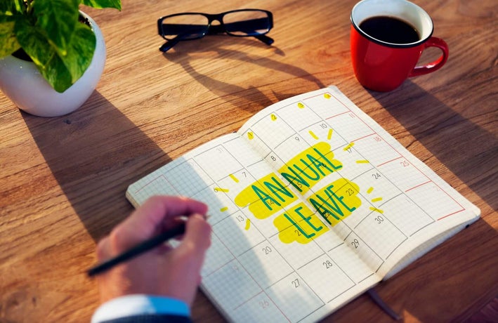 Diary with days blocked out marked 'Annual leave'
