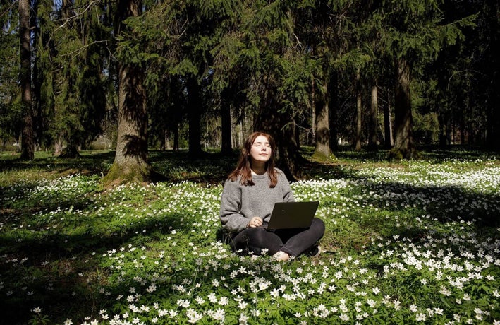 Remote worker in a field in the UK