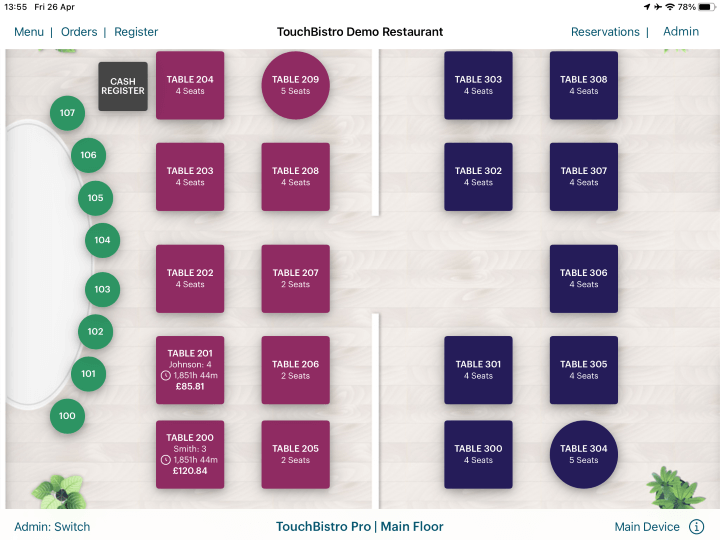 Screenshot of the TouchBistro table plan tool 