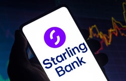 A smartphone device displaying the Starling Bank logo.