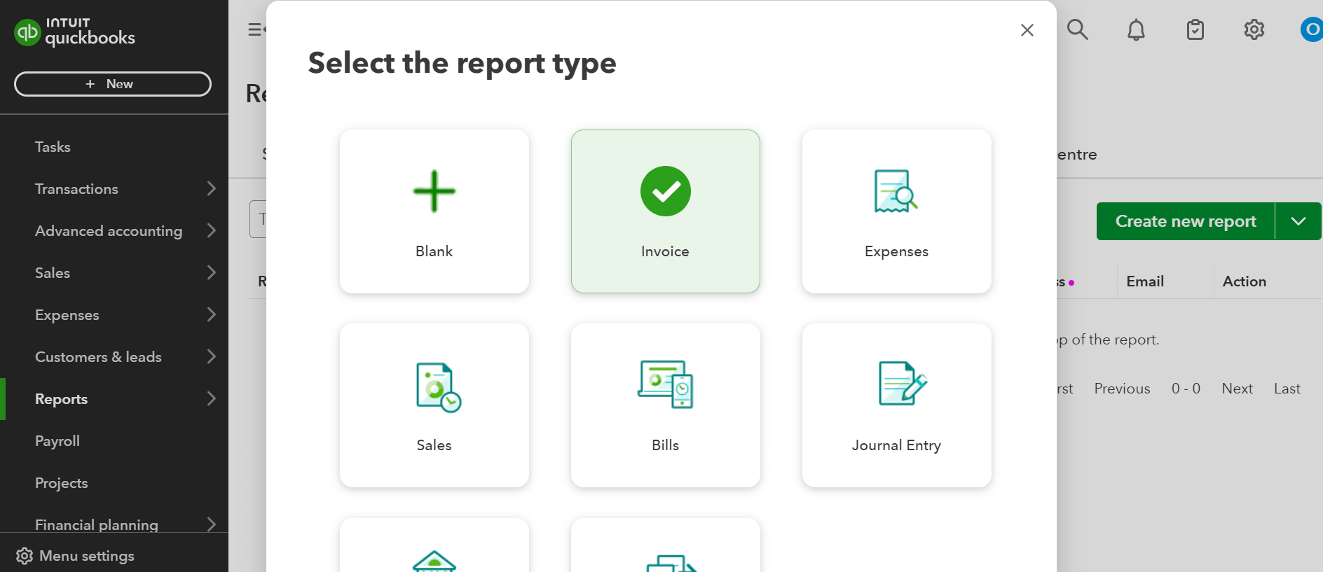 QuickBooks - custom reporting example screenshot