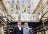 Nightly.travel co-founders Santiago Navarro and David Ferreira outside the Savoy hotel